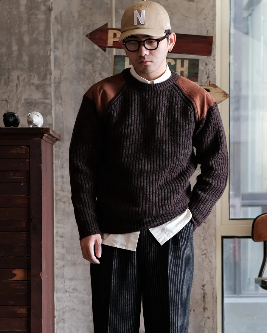 Leather Patch Aran Jumper - Image 3