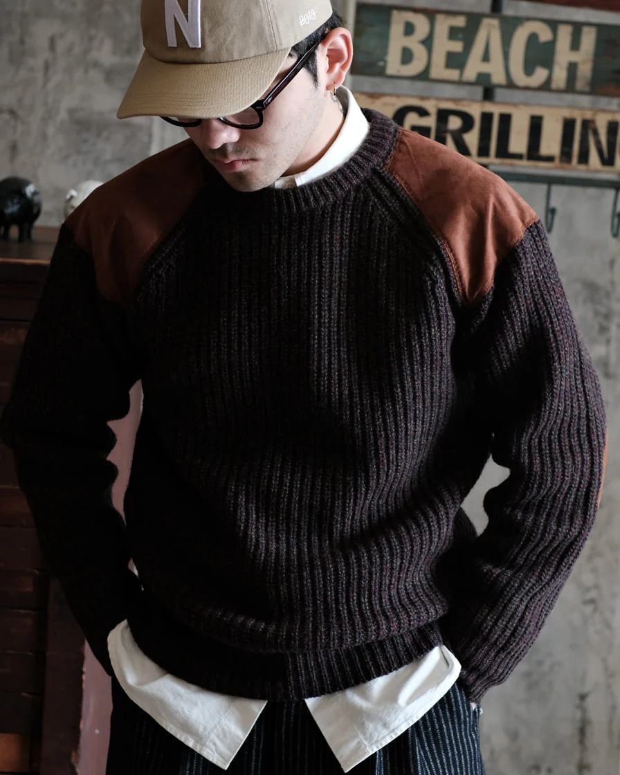 Leather Patch Aran Jumper - Image 4