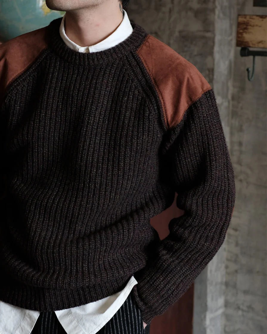 Leather Patch Aran Jumper - Image 5