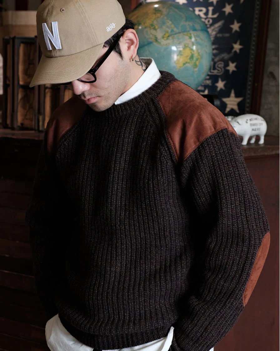 Leather Patch Aran Jumper - Image 7