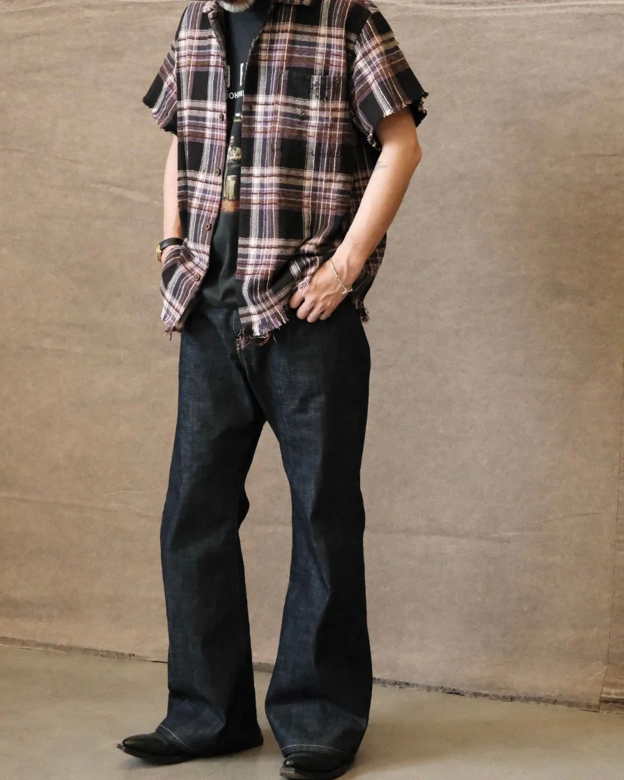 Flared Raw Denim Jeans - Image 4