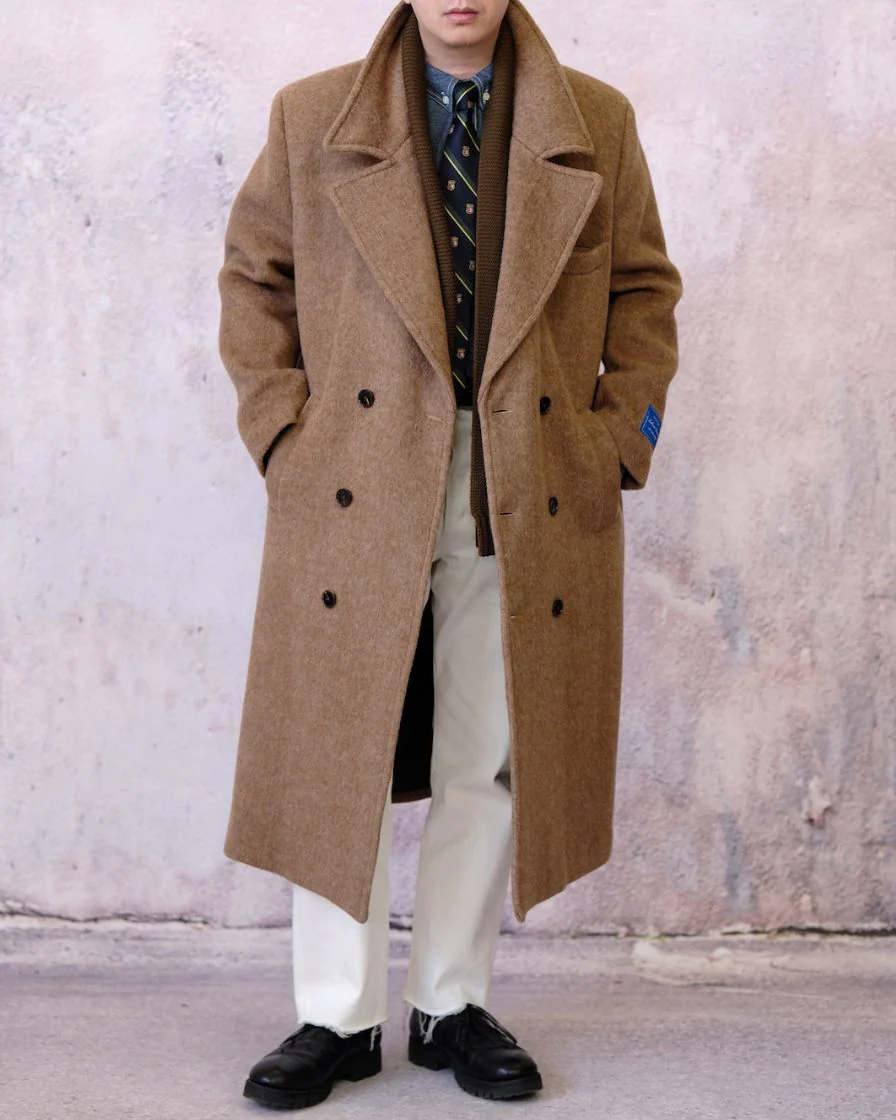 Tweed Peaked Lapel Double-breasted Trench Coat - Image 7