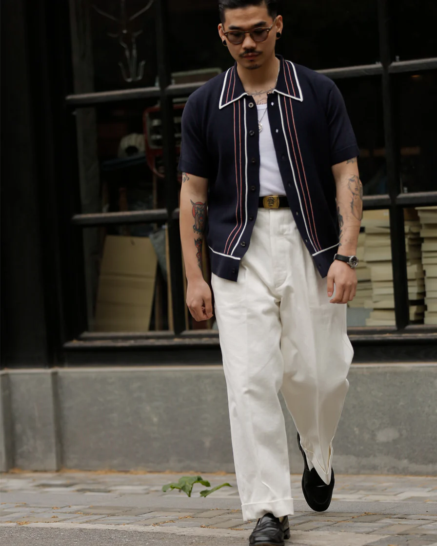 Navy Edge Strip Knit Shirt - Image 3