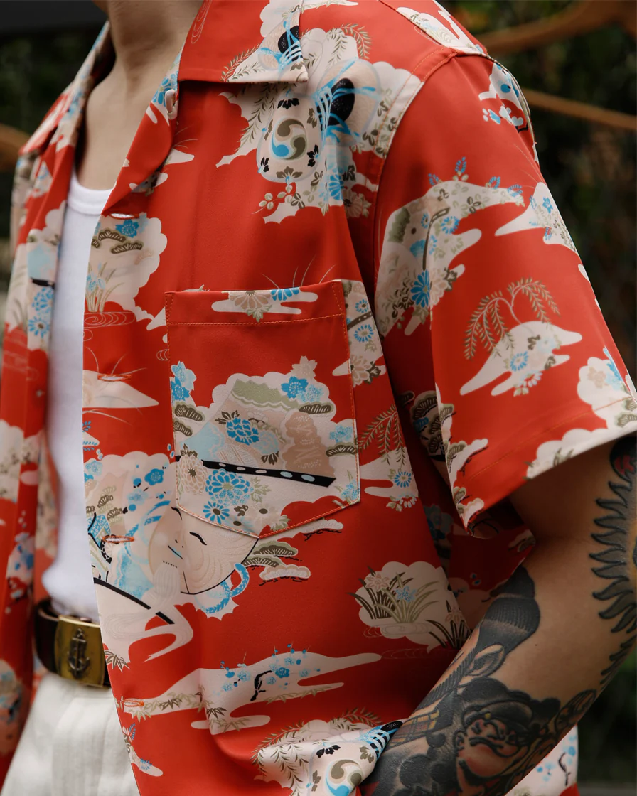 Noh Mask kagura Okina Aloha Shirt - Image 3