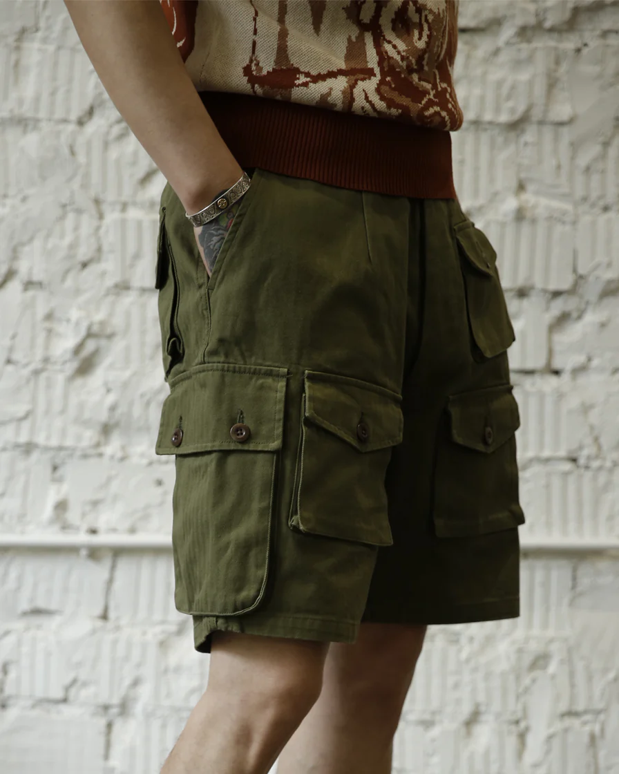 Olive Multiple Pockets Cargo Shorts - Image 4