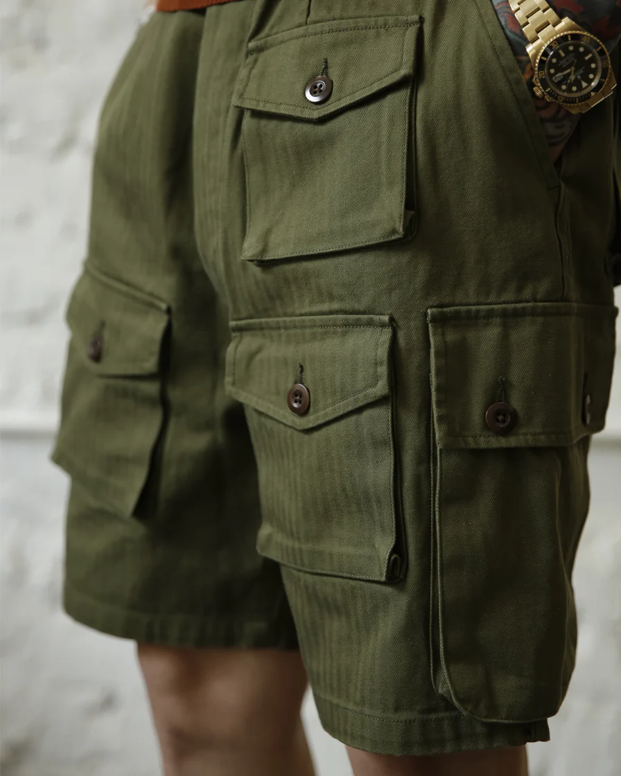 Olive Multiple Pockets Cargo Shorts - Image 5