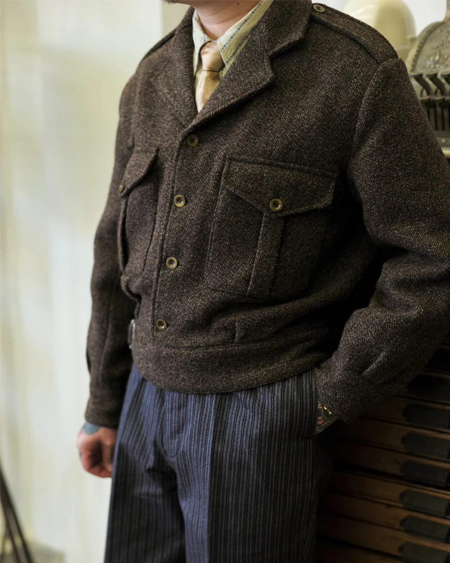 P49 Battledress Blouse Tweed Brown - Image 4