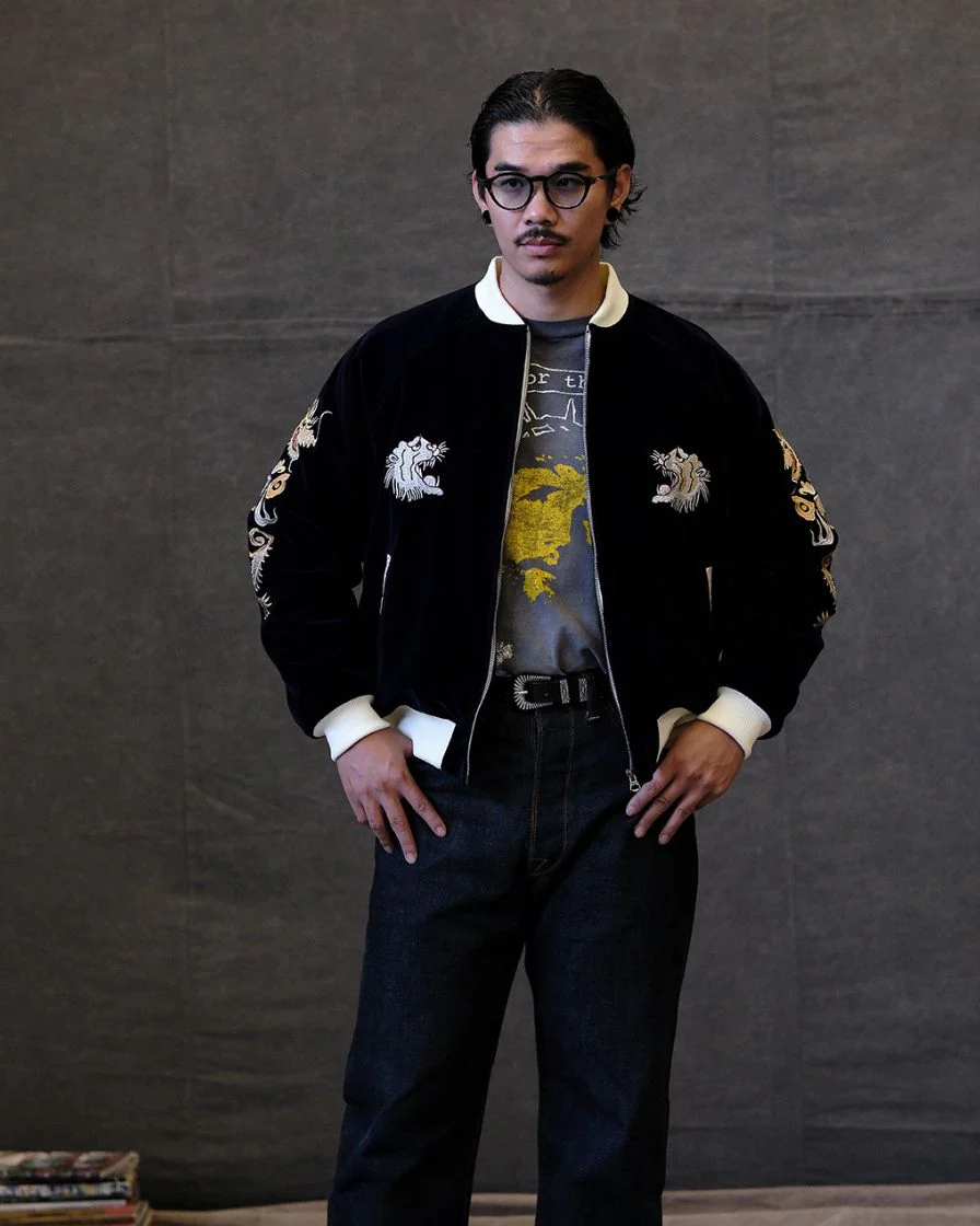Quilted Souvenir Valvet Jacket Tiger&Dragon Embroidery