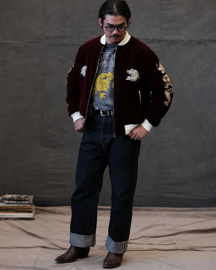 Quilted Souvenir Valvet Jacket Tiger&Dragon Embroidery - Image 6