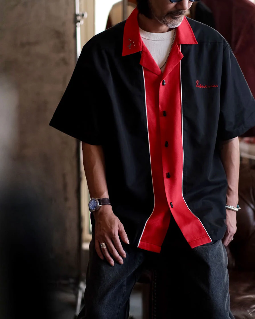 Red Placket Panel Bowling Shirt - Image 3