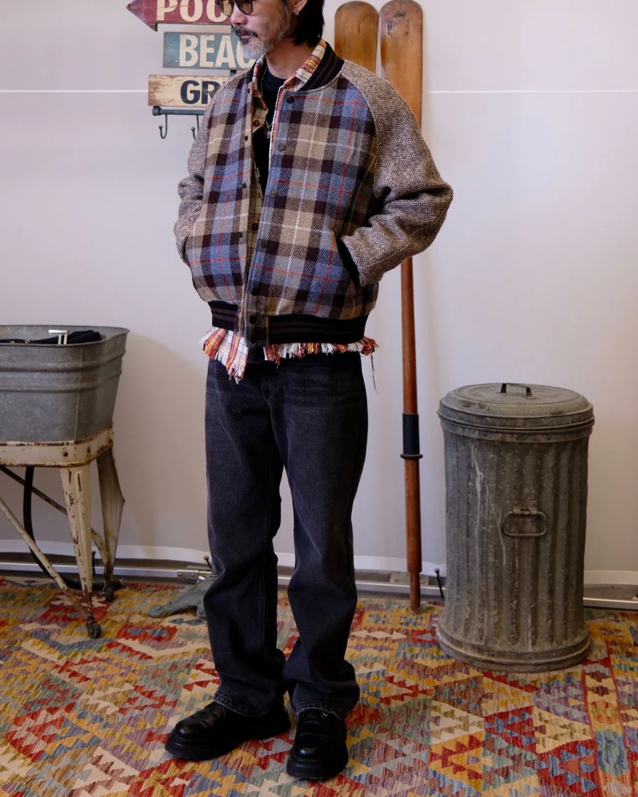 Spliced Tweed Baseball Jacket - Image 3