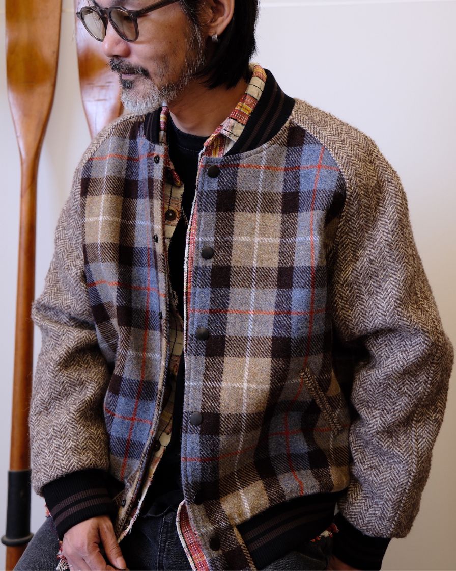 Spliced Tweed Baseball Jacket - Image 4