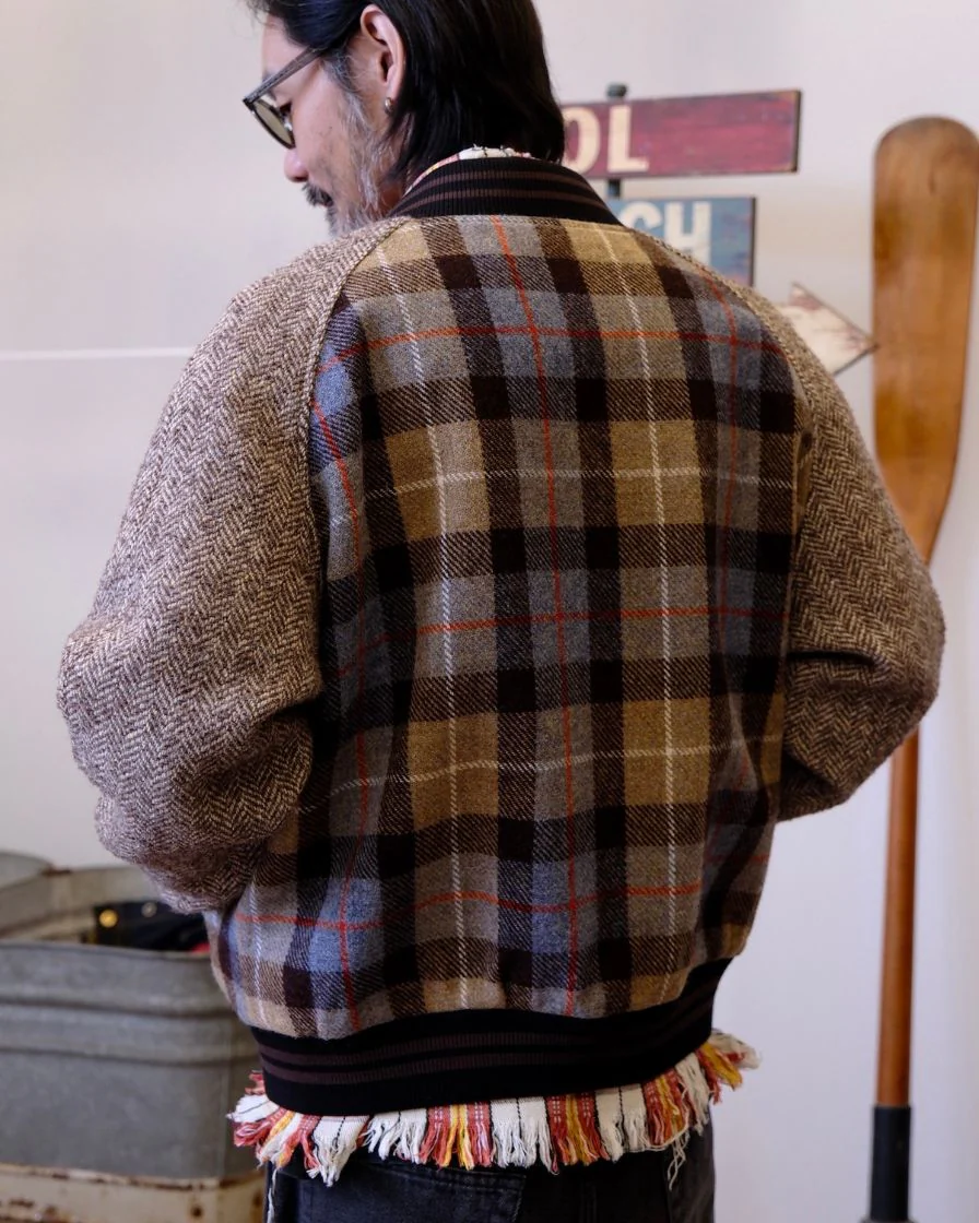 Spliced Tweed Baseball Jacket - Image 5