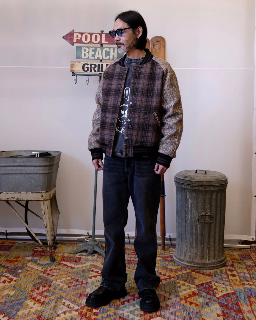 Spliced Tweed Baseball Jacket - Image 6