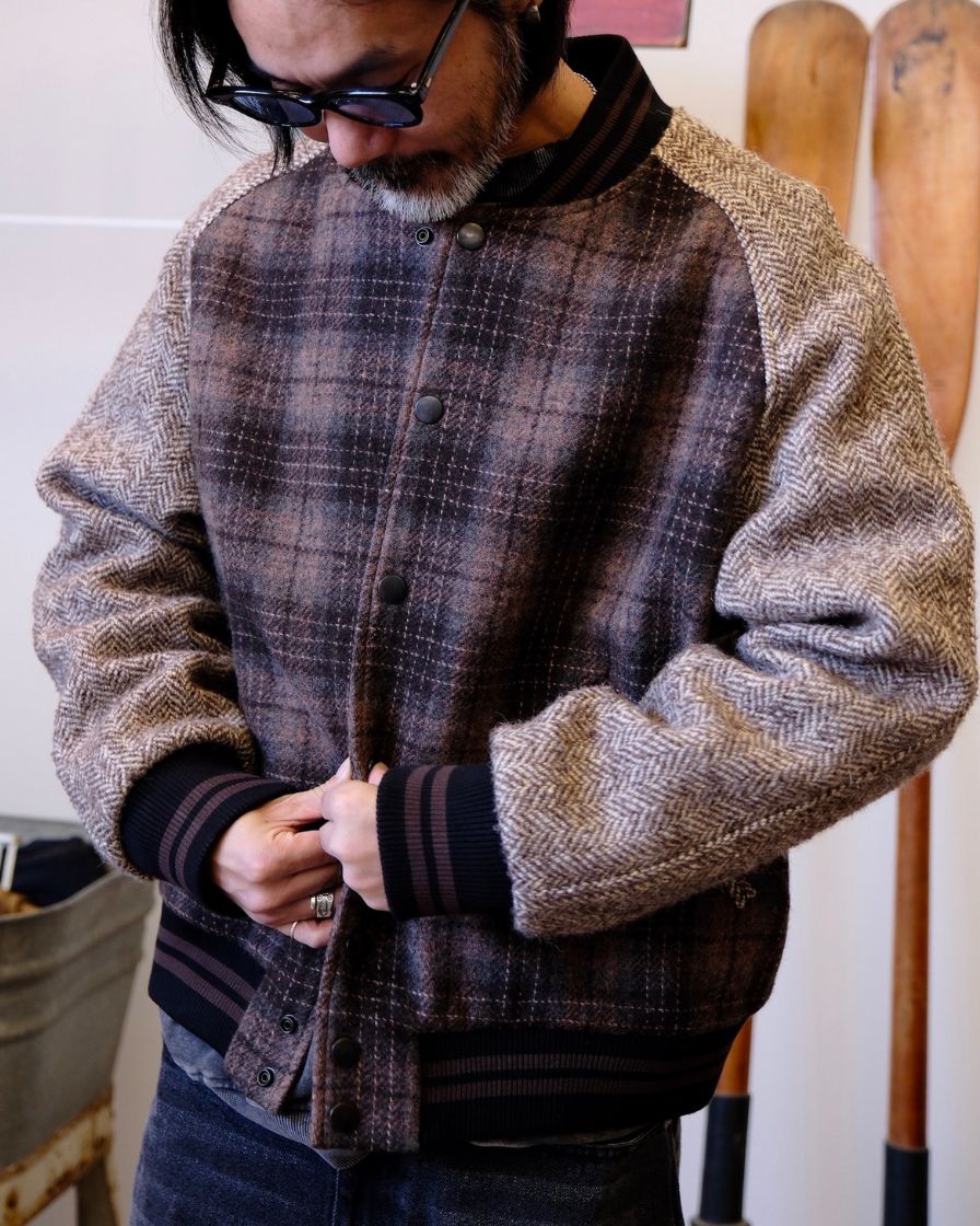 Spliced Tweed Baseball Jacket - Image 7