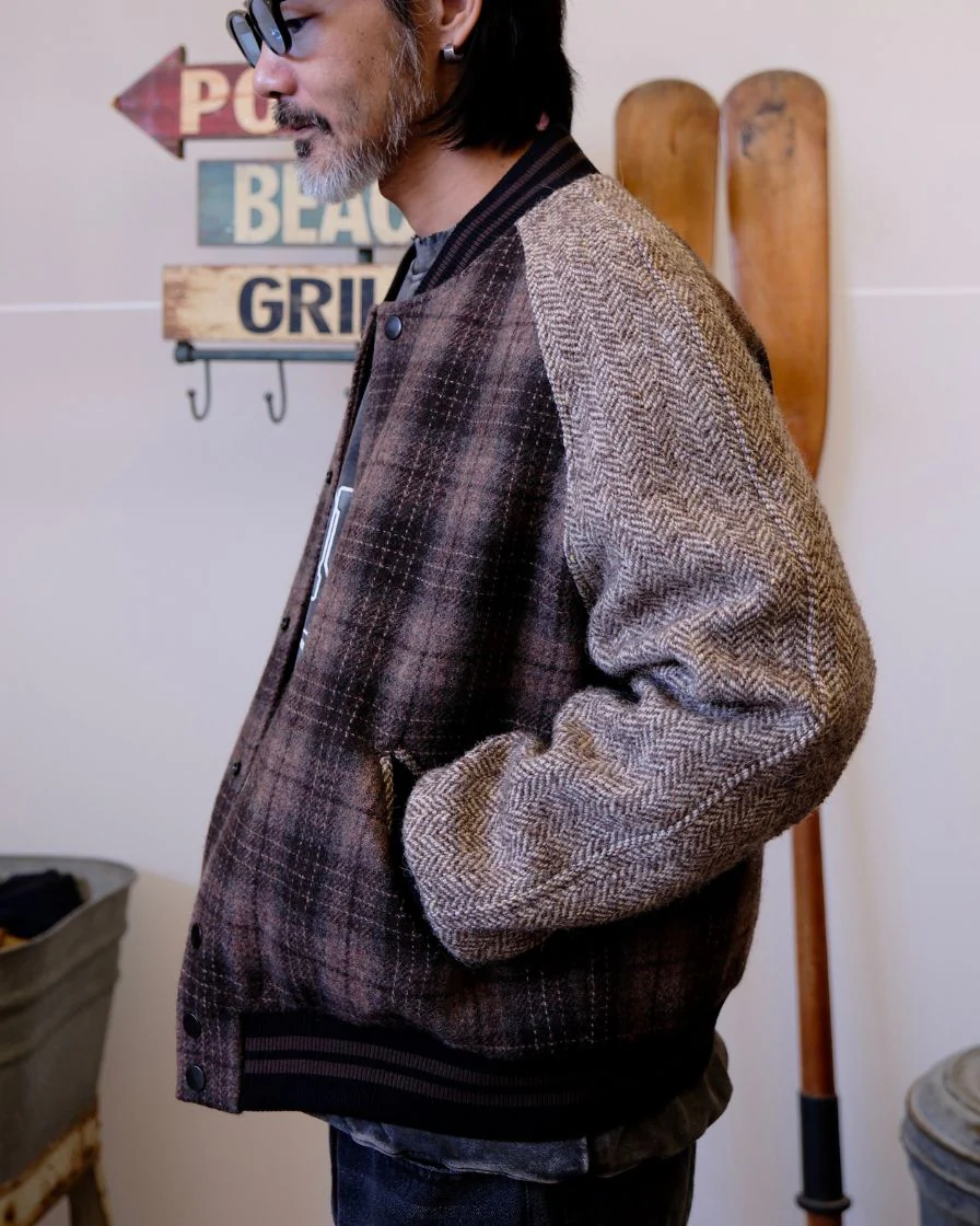 Spliced Tweed Baseball Jacket - Image 8