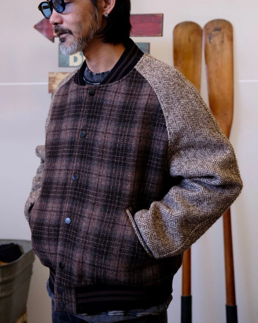 Spliced Tweed Baseball Jacket - Image 9
