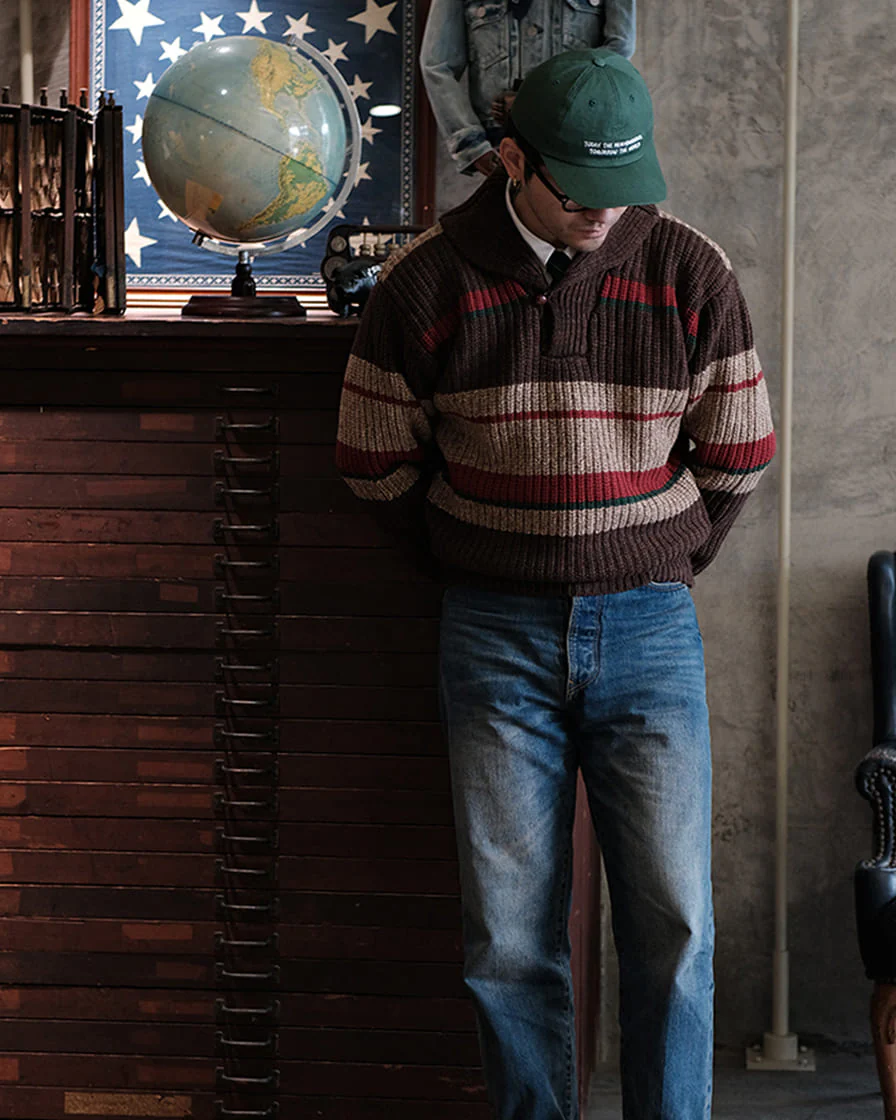 Striped Shawl Collar Jumper