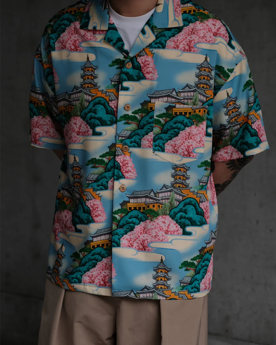 Temple Painting Printed Aloha Shirt - Image 3