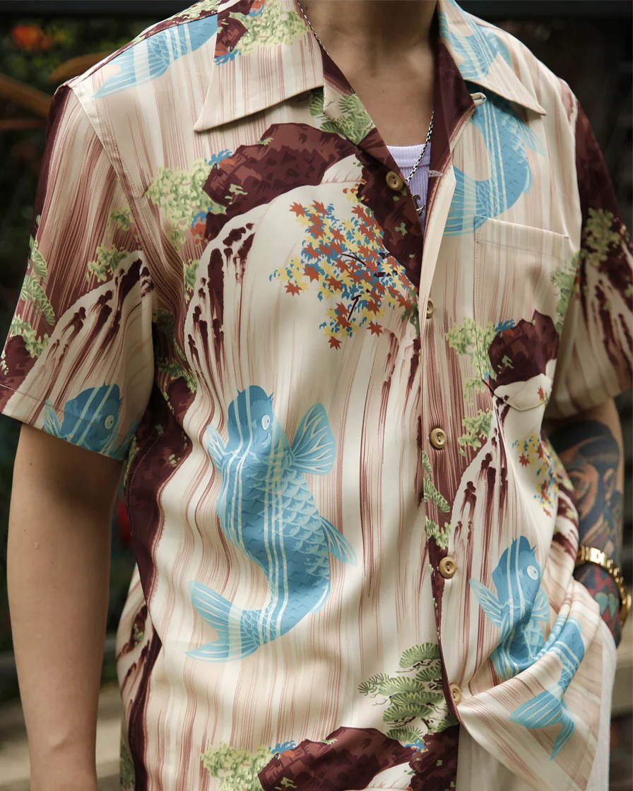 Ukiyo-e_Koi Fish Waterfall Aloha Shirt - Image 3