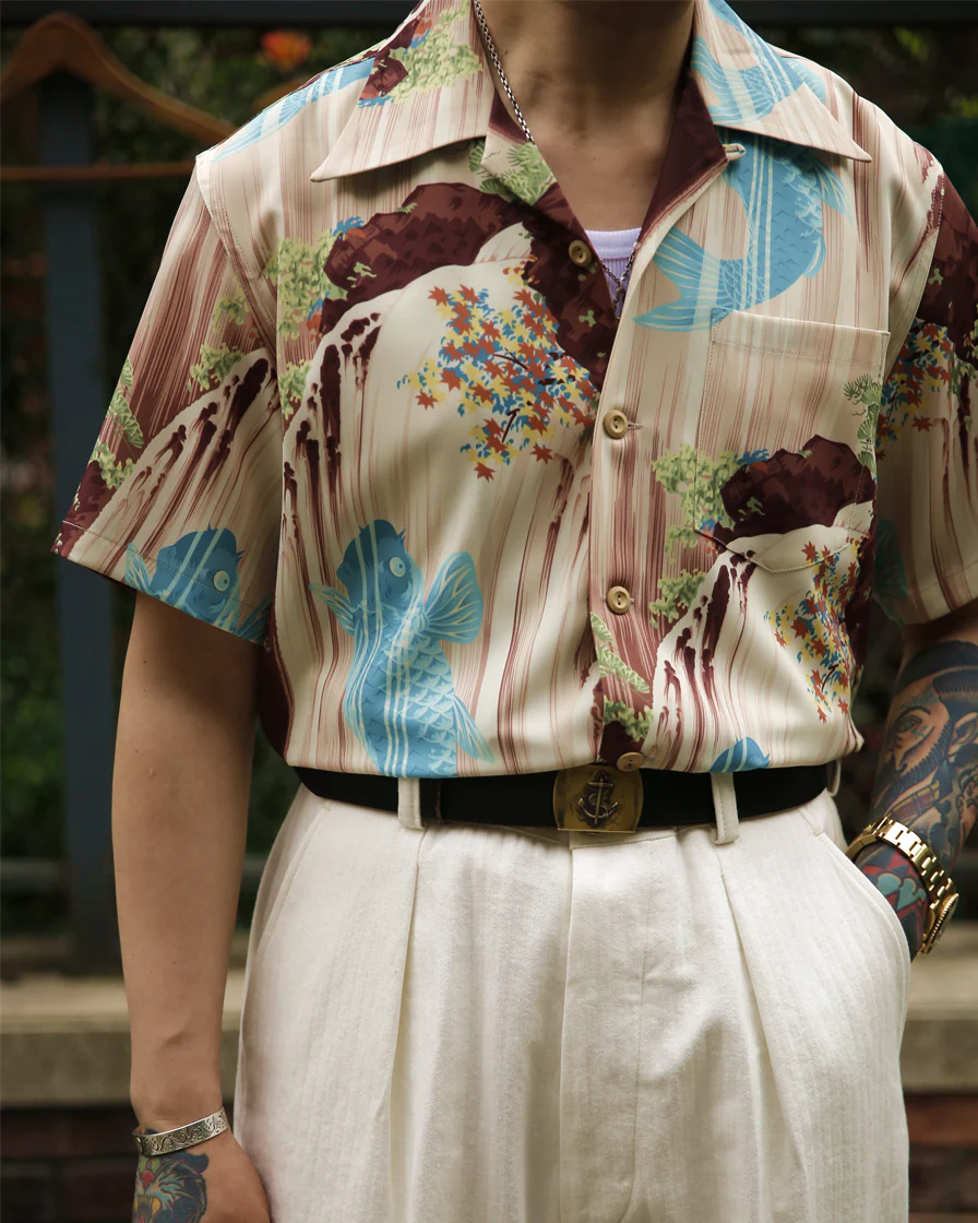Ukiyo-e_Koi Fish Waterfall Aloha Shirt - Image 5