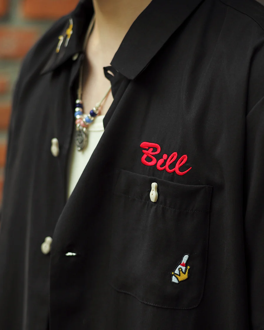 'What, Me worry' Bowling Shirt-Black - Image 4