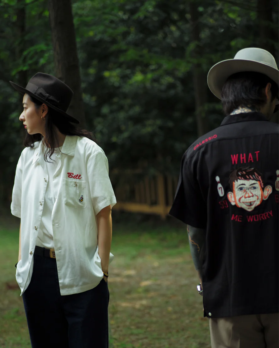 'What, Me worry' Bowling Shirt-Black - Image 6