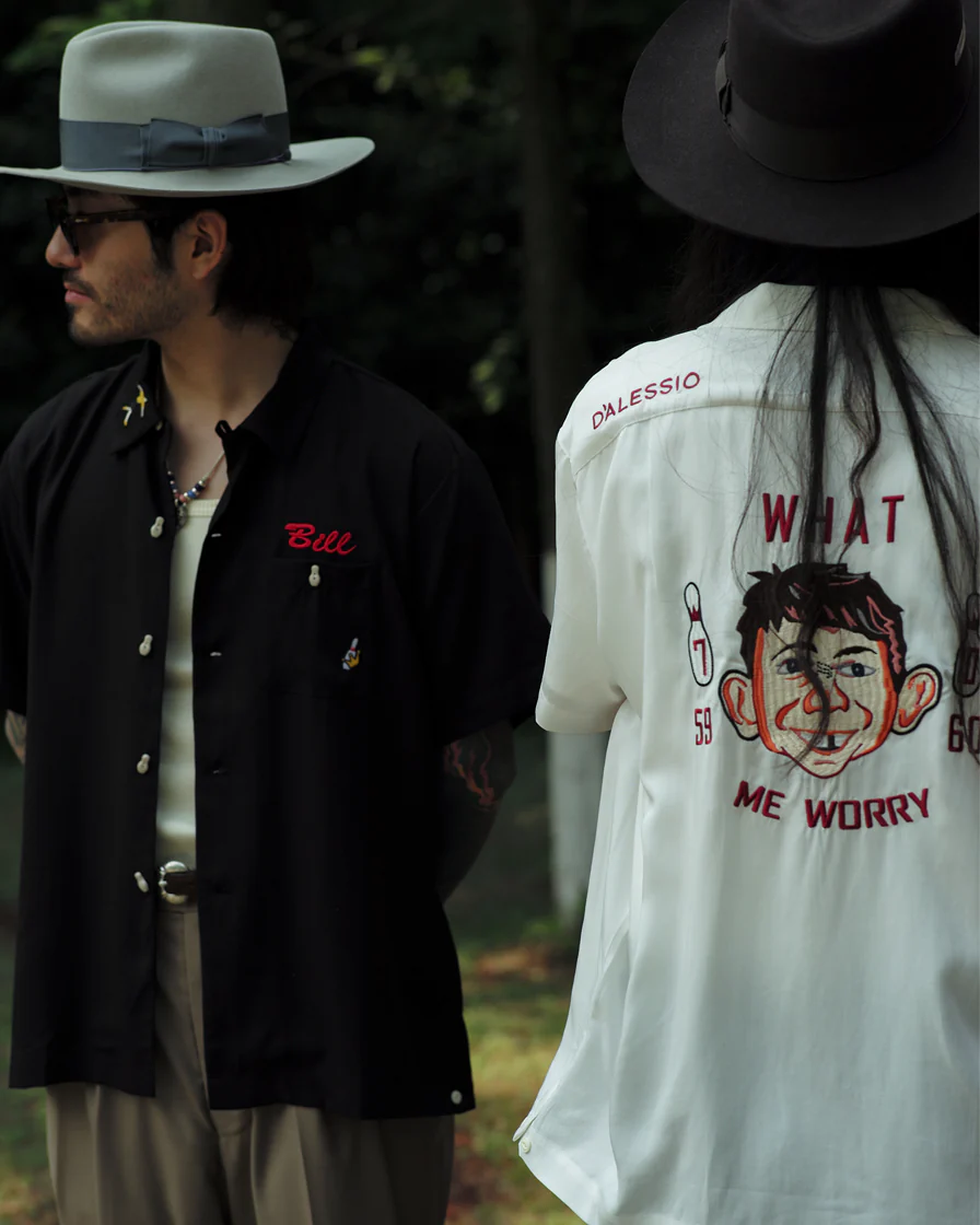 'What, Me worry" Bowling Shirt-White - Image 4