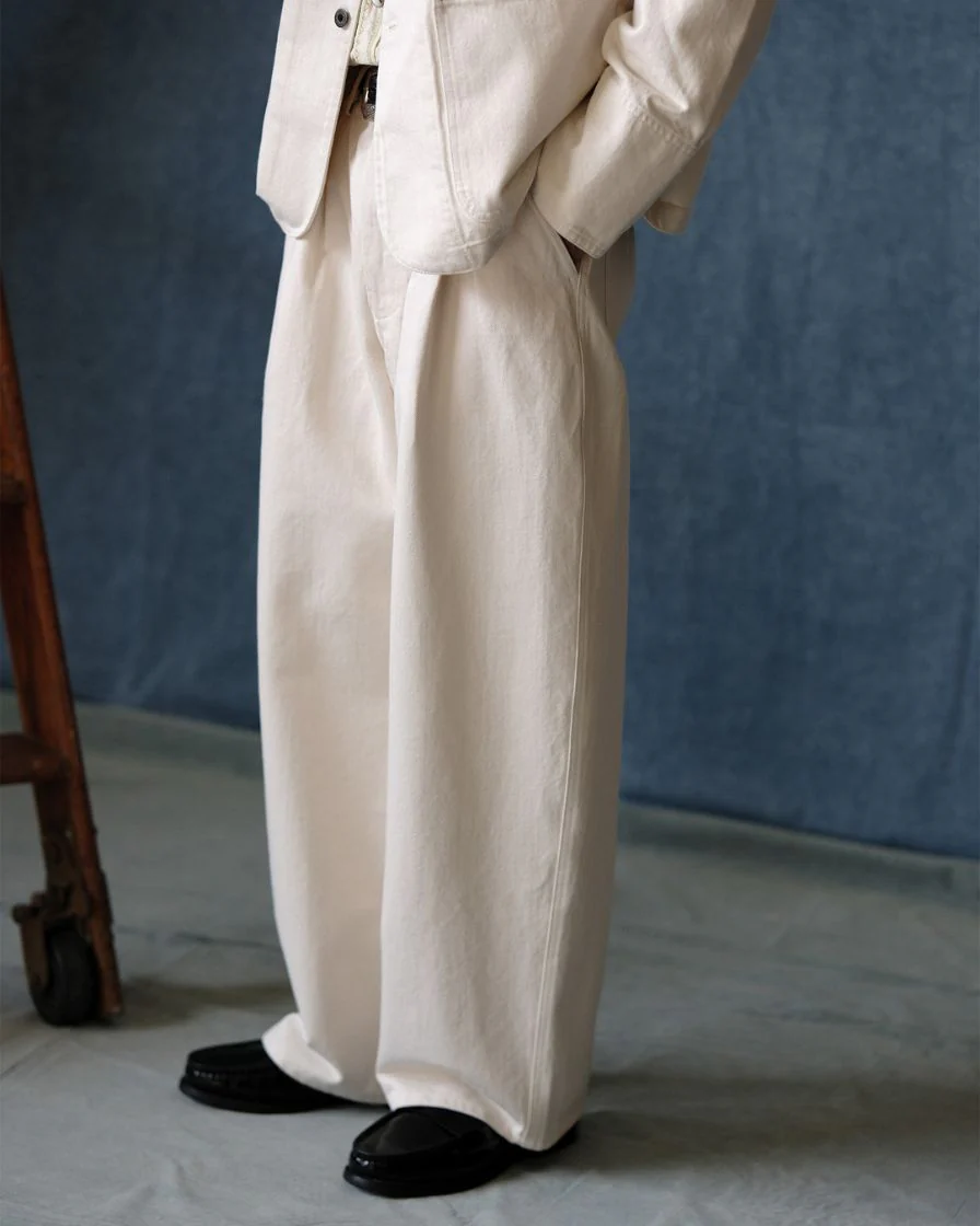 Pleated Workwear Pants Slub Cotton - 'Work Blues' - Image 10