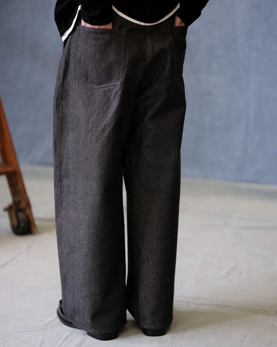 Pleated Workwear Pants Slub Cotton - 'Work Blues' - Image 3