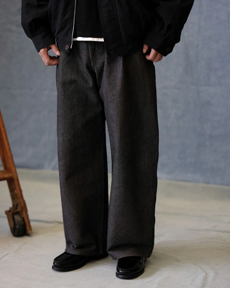 Pleated Workwear Pants Slub Cotton - 'Work Blues' - Image 4