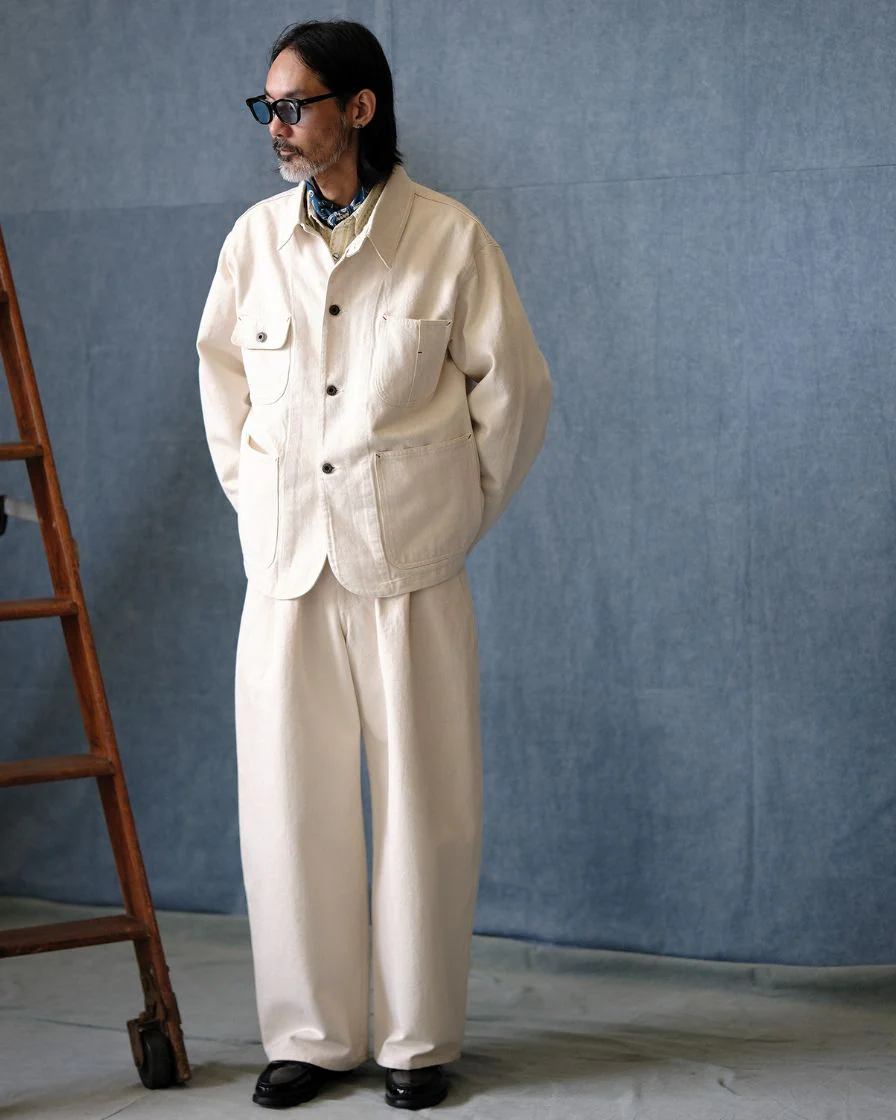 Pleated Workwear Pants Slub Cotton - 'Work Blues' - Image 7