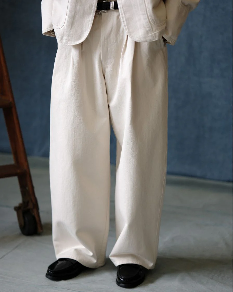 Pleated Workwear Pants Slub Cotton - 'Work Blues' - Image 9
